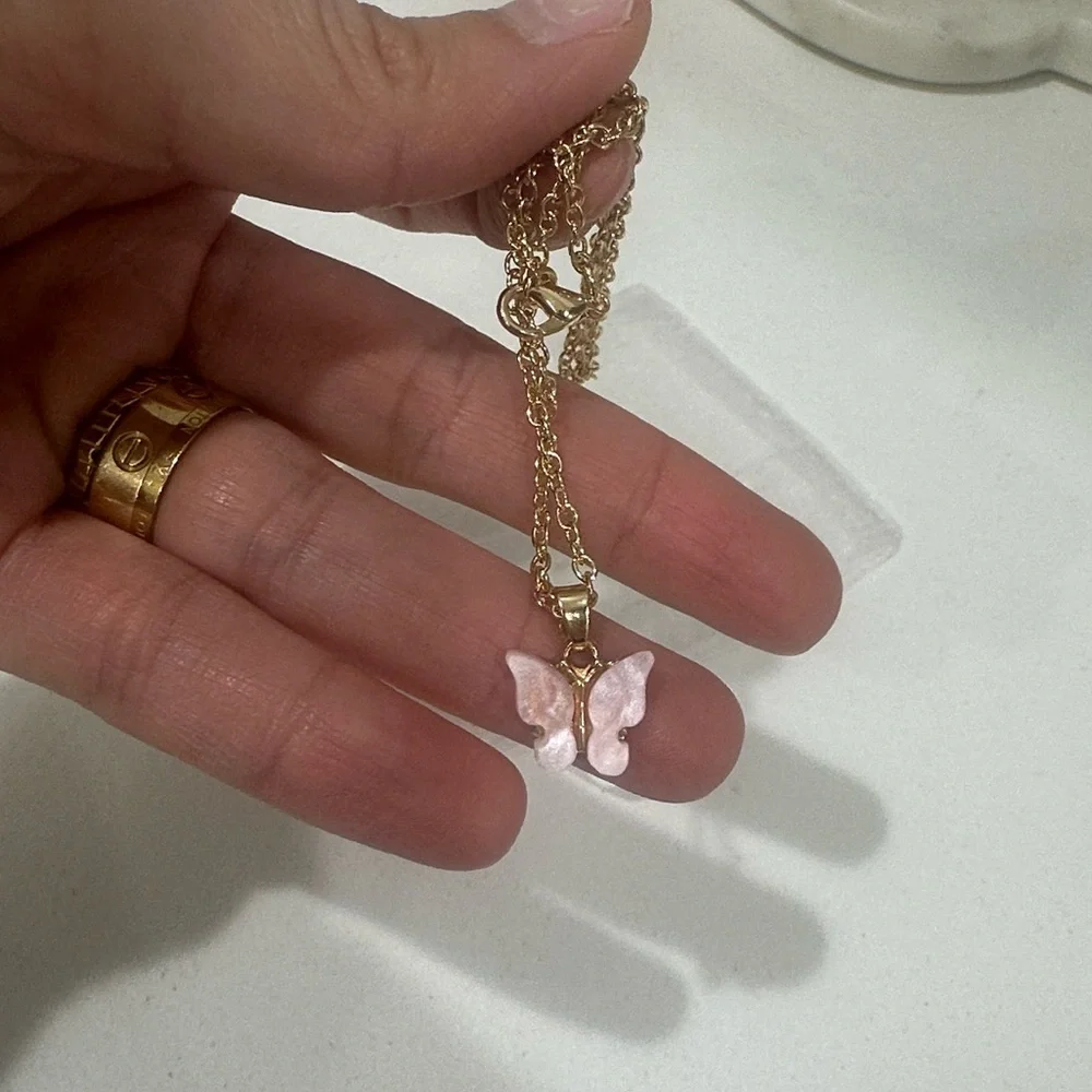 Pink Butterfly Pendant Necklace